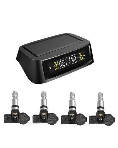 KIT Système de surveillance de la pression des pneus sans fil à énergie solaire TPMS avec 4 capteurs externes
